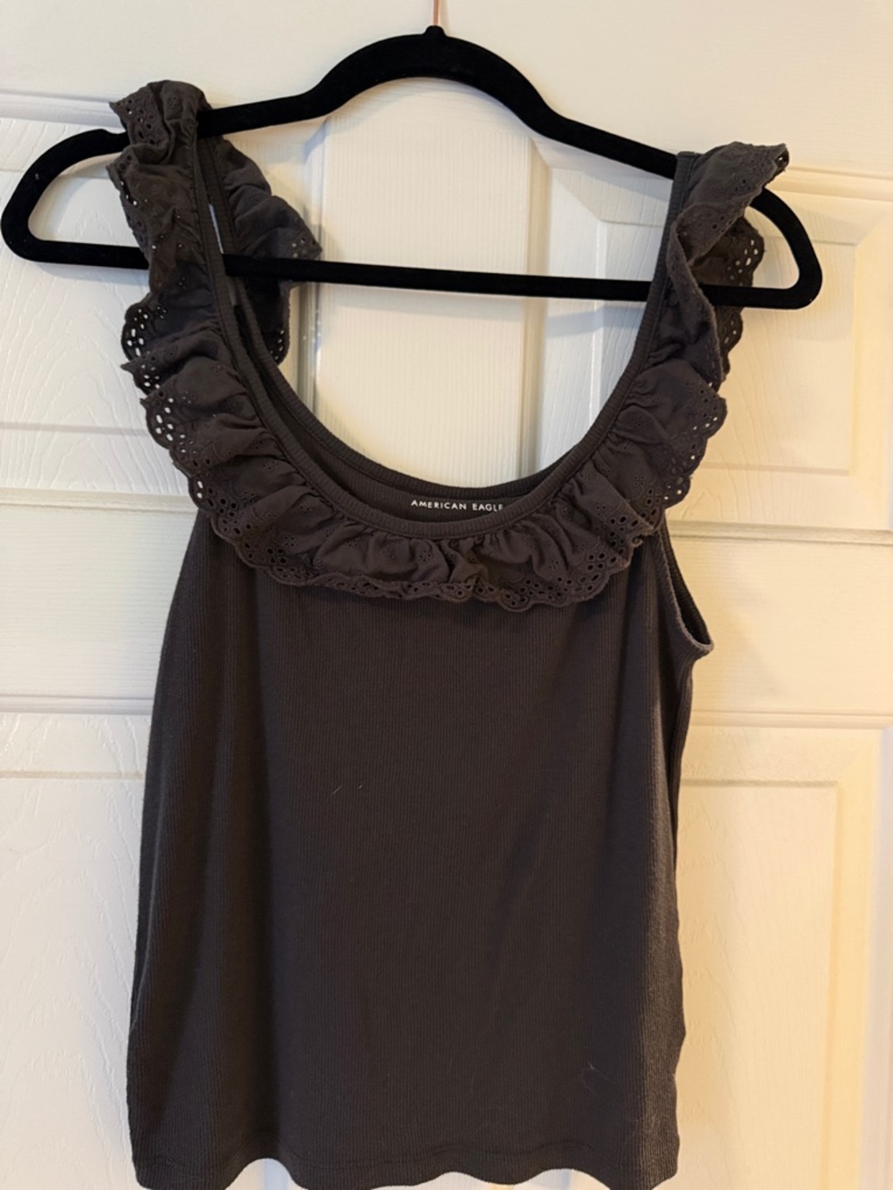 American Eagle Outfitters Charcoal Eyelet Ruffle Tank
